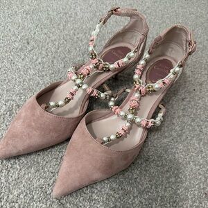 Rene Caovilla Embellished Suide Leather Heels Sz 39 / US 8